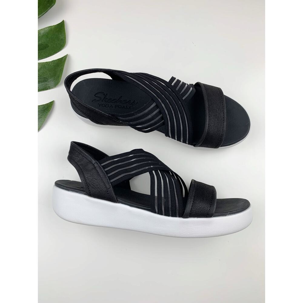 Skechers Sporty Casual Strappy Slingback Sandals Black Platform Women's 10
